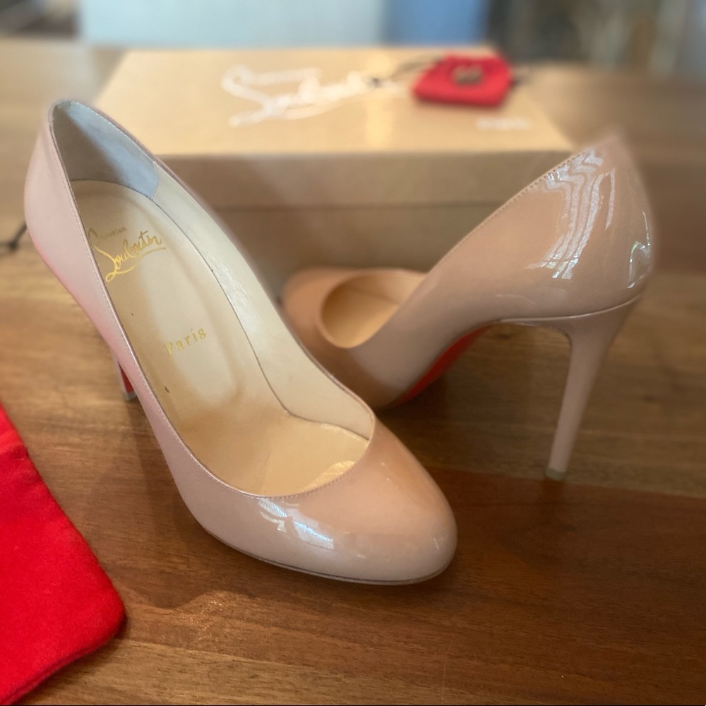 Louboutin Fifille 100 Nude Patent Pumps (Size 39)